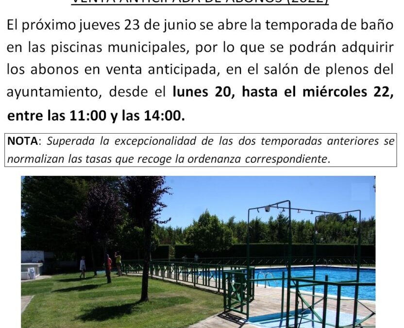 Piscinas municipales: venta anticipada de abonos 2022